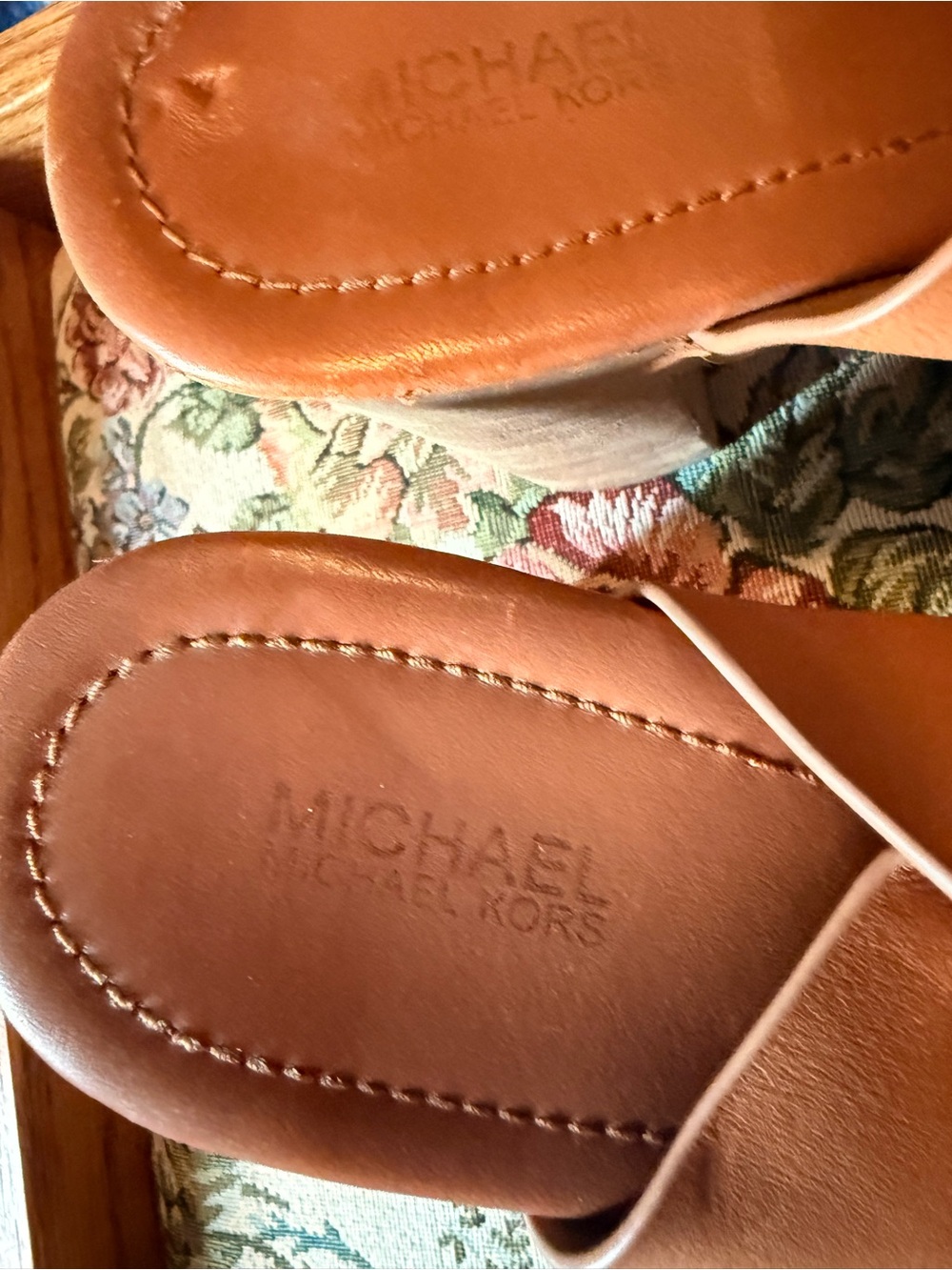 Michael Kors Tan Woven Leather Slide Mules - Picture 5 of 5
